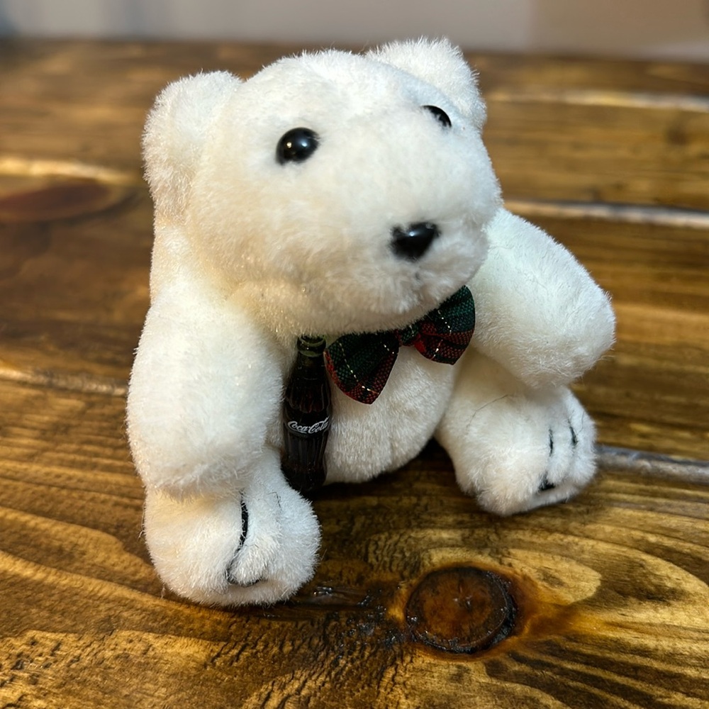 Coca-Cola 1993 POLAR BEAR 4" Plush Ornament w/ BOWTIE*COKE*Coca Cola